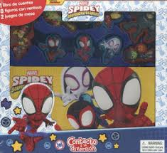SPIDEY , LIBRO DE CUENTO 2 JUEGO DE MESA , 8 FIGURAS CON VENTOSA